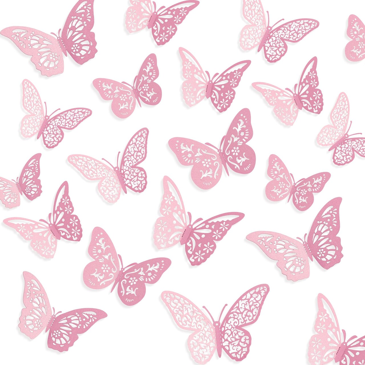 Crosize 48 Pcs Pink Butterfly Decorations, 4 Styles 3 Sizes, Butterfly Wall Decor, 3D Butterfly Party Decorations, Butterflies for Crafts, Bouquet, Cake Decorating, Flower Arrangements, Room Décor